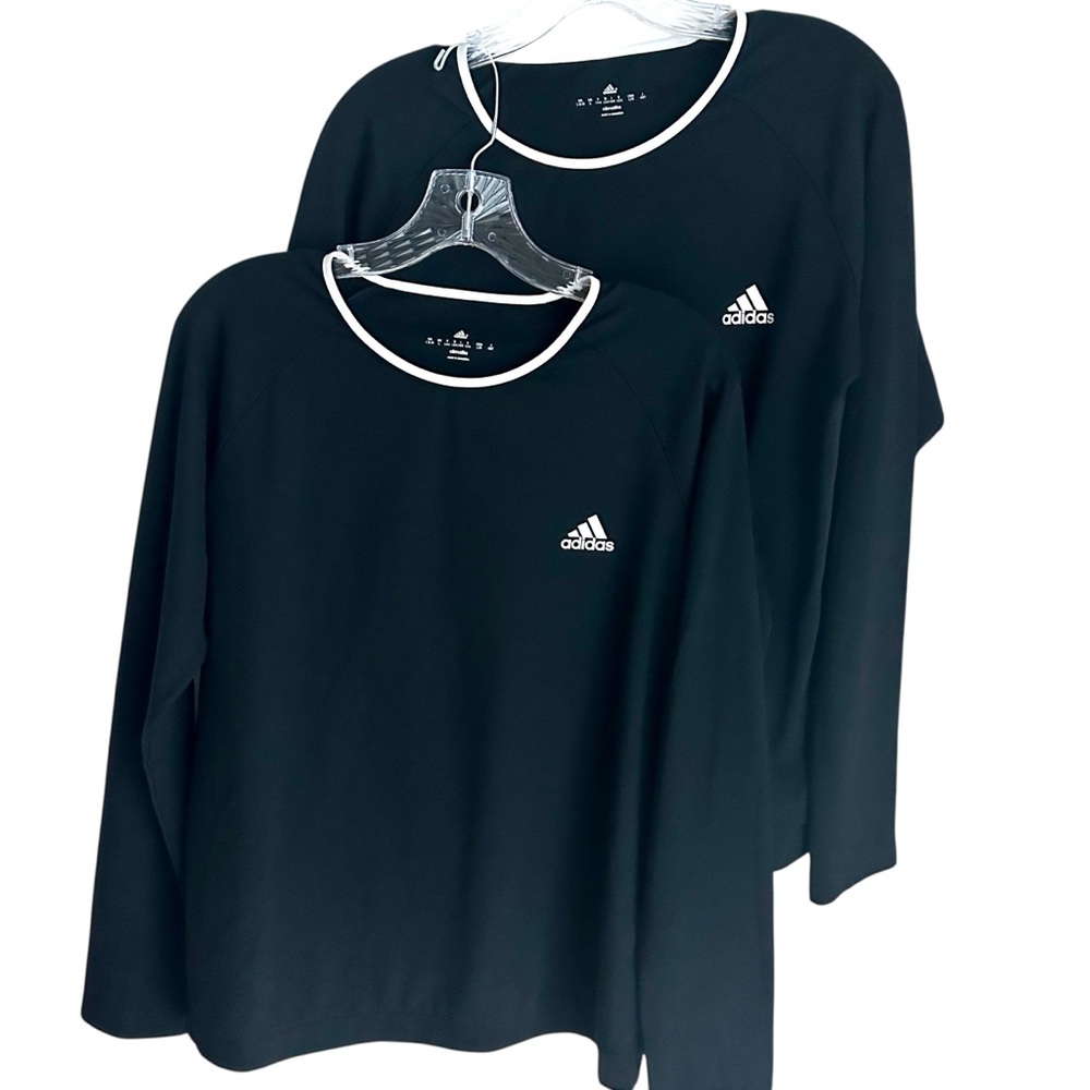 Two Adidas Black Climalite Long Sleeve Athletic Shirts Size Large
